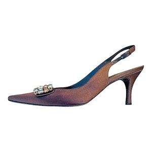 Stewart Weitzman Elegant Multicolor Crystal Embellishment Slingback Shoes 7N